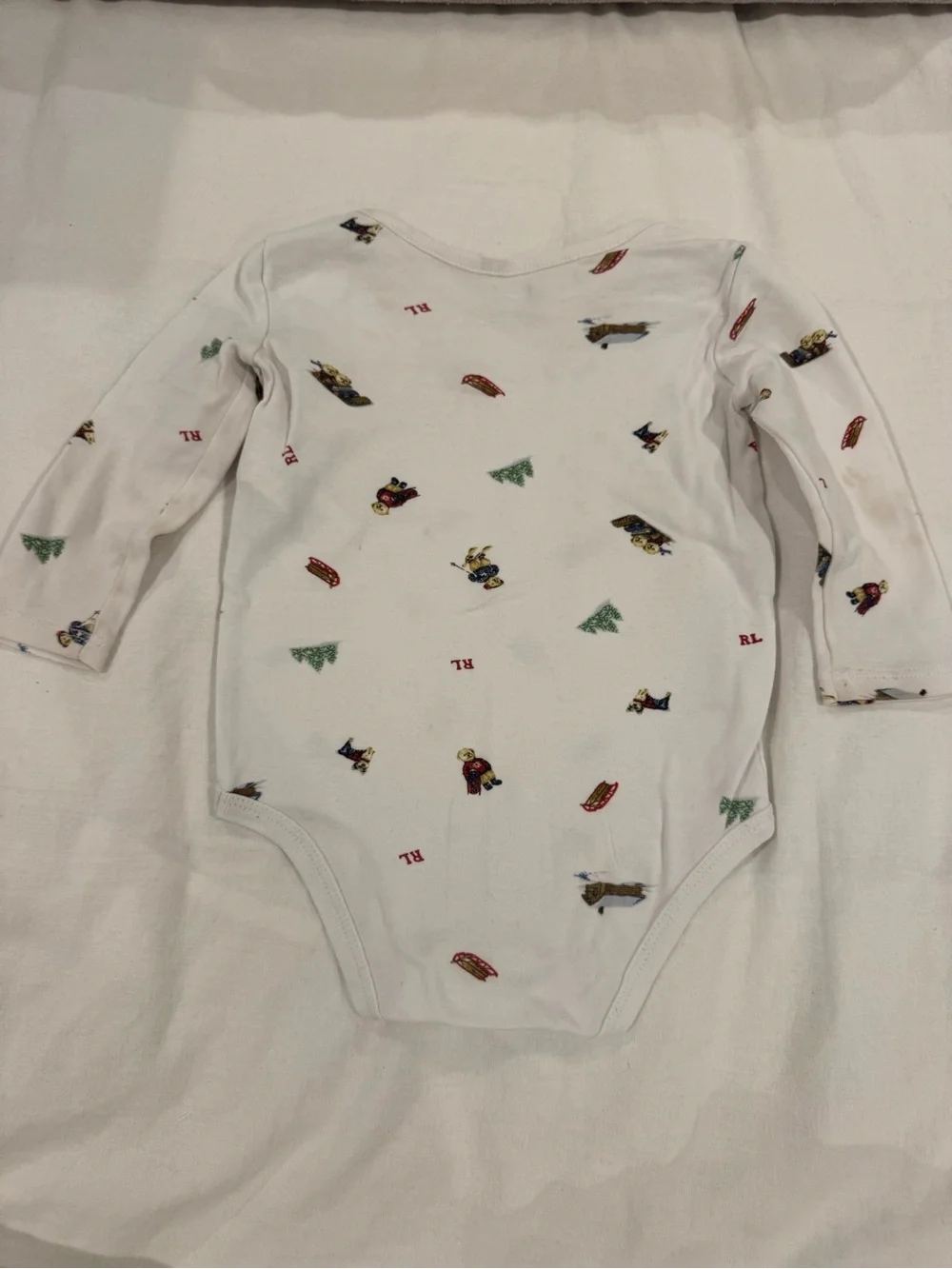 Ralph Lauren White Long-Sleeve Bodysuit with Tiny Multicolor Prints
